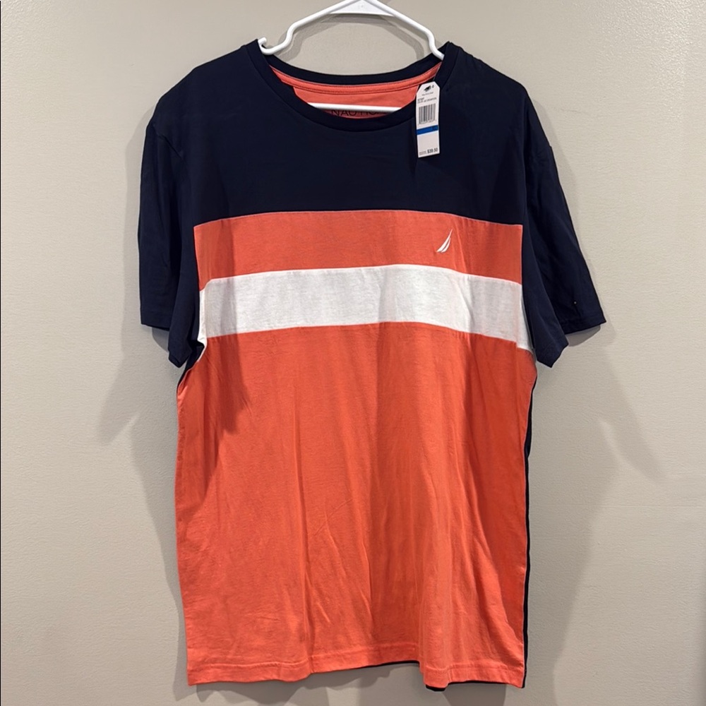 Nautica Orange and White Short Sleeve Tee